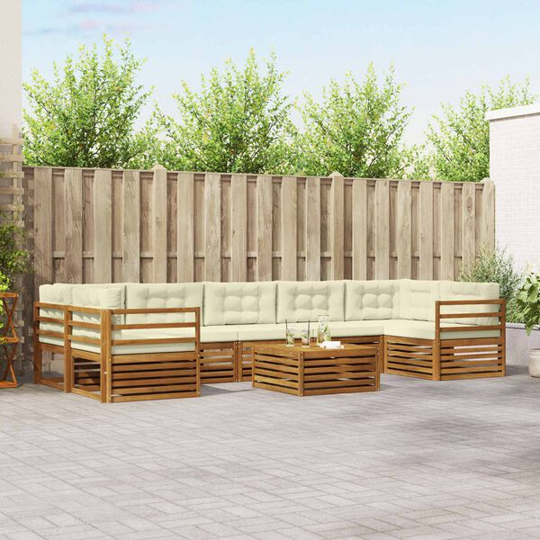 vidaXL Utomhussoffset med kudde 8 pcs Naturlig och Gr&auml;dde