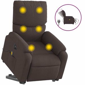 vidaXL Elektrisk massagef&aring;t&ouml;lj med uppresningshj&auml;lp m&ouml;rkbrun tyg