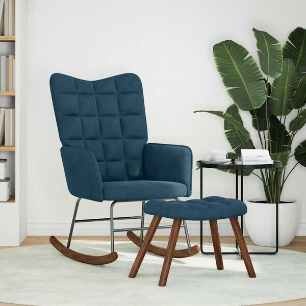 vidaXL Gungstol med pall bl&aring; sammet