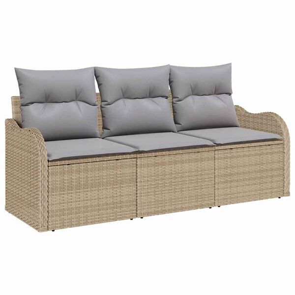 vidaXL Tr&auml;dg&aring;rdsoffset med kudde med lagring 3 pcs Beige Poly rattan