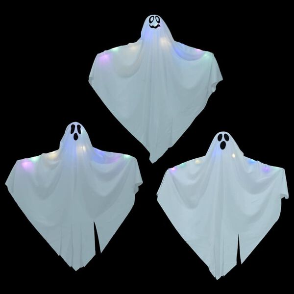 vidaXL Halloween Hängande Spöke med 3 LED-lampor 3 pcs Vit Polyester
