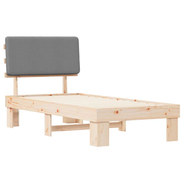 vidaXL S&auml;ngram med Kl&auml;dd Huvudgavel Ljusgr&aring; 90 x 200 cm Massiv furu