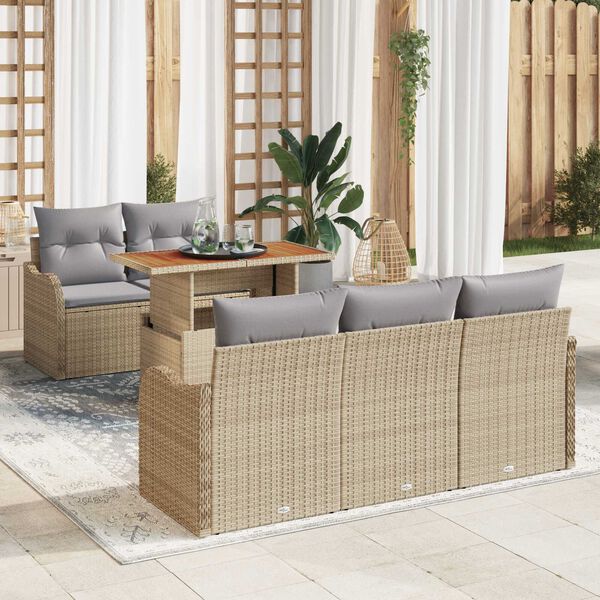vidaXL Tr&auml;dg&aring;rdsoffset med lagring 6 pcs Beige Poly rattan