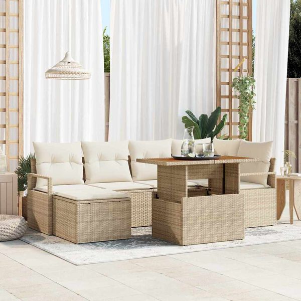 vidaXL Tr&auml;dg&aring;rdsoffset med lagring 7 pcs Beige Poly rattan