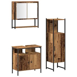 vidaXL Badrumsm&ouml;belset med hylla med d&ouml;rr 3 pcs Brun Konstruerat tr&auml;