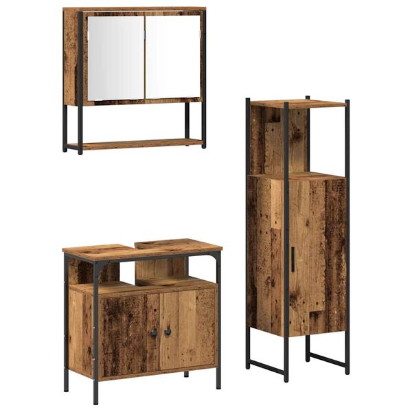 vidaXL Badrumsm&ouml;belset med hylla med d&ouml;rr 3 pcs Brun Konstruerat tr&auml;