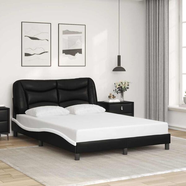 vidaXL Bed Frame without Mattress "Hvar" Black and White 140x190 cm Faux Leather