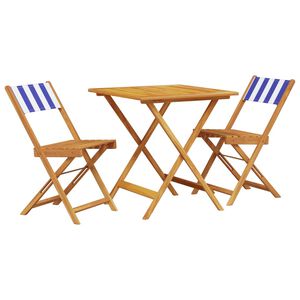 vidaXL Caf&eacute;set 3 delar bl&aring; och vit tyg och massivt tr&auml;