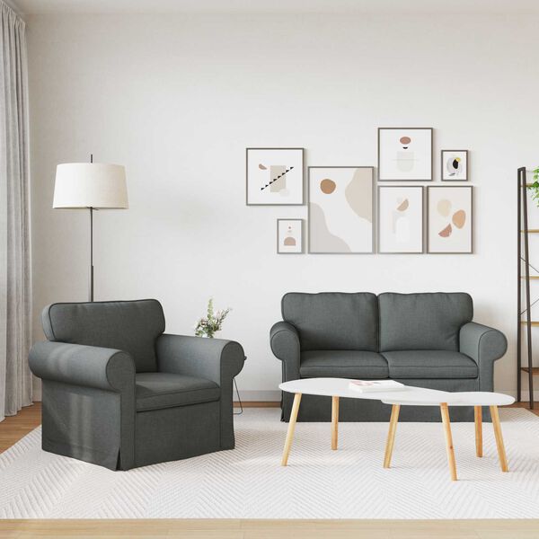 vidaXL Soffa 2 pcs M&ouml;rkgr&aring; 155 x 82 x 80 cm tyg