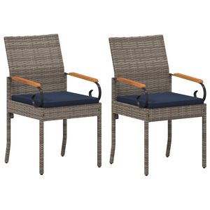 vidaXL Tr&auml;dg&aring;rdsstolar 2 st Gr&aring; och Marinbl&aring; Poly Rattan och Akacia