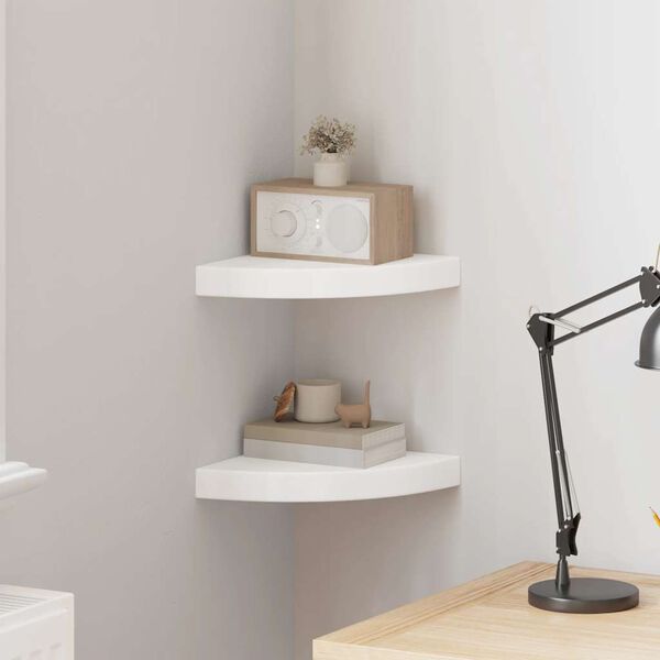 vidaXL Sv&auml;vande h&ouml;rnhyllor 2 st vit 25x25x3,8 cm MDF