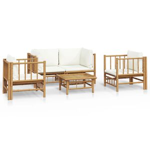 vidaXL Loungegrupp 5 delar gr&auml;ddvita dynor bambu