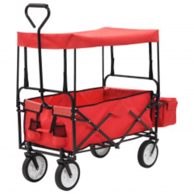 vidaXL Hopfällbar handvagn med tak stål röd