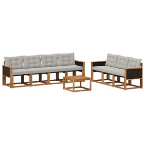 vidaXL Utomhussoffset med kudde 8 pcs Naturlig och ljusgr&aring;