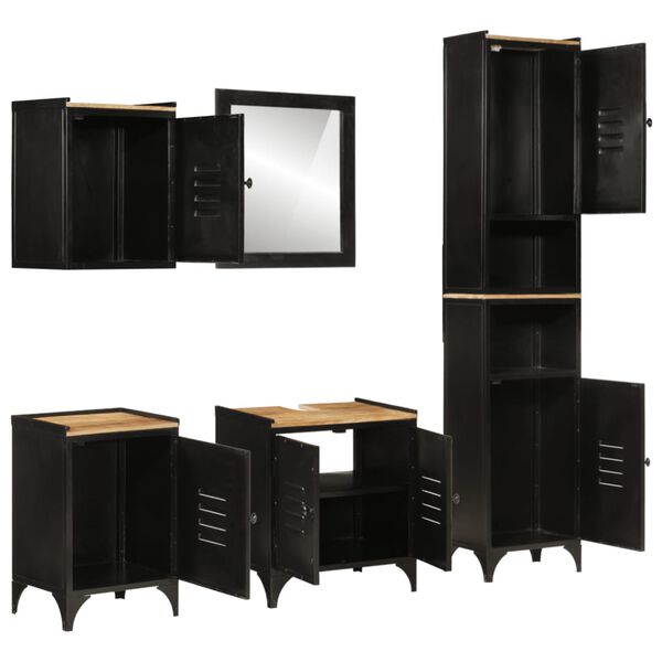 vidaXL Badrumsm&ouml;bler 5 delar j&auml;rn och massivt mangotr&auml;