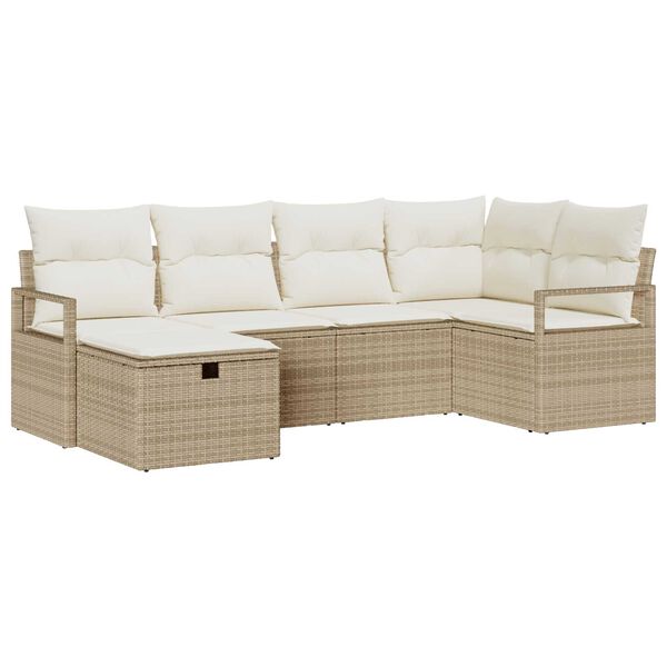 vidaXL Tr&auml;dg&aring;rdsoffset med kudde med lagring 6 pcs Beige Poly rattan