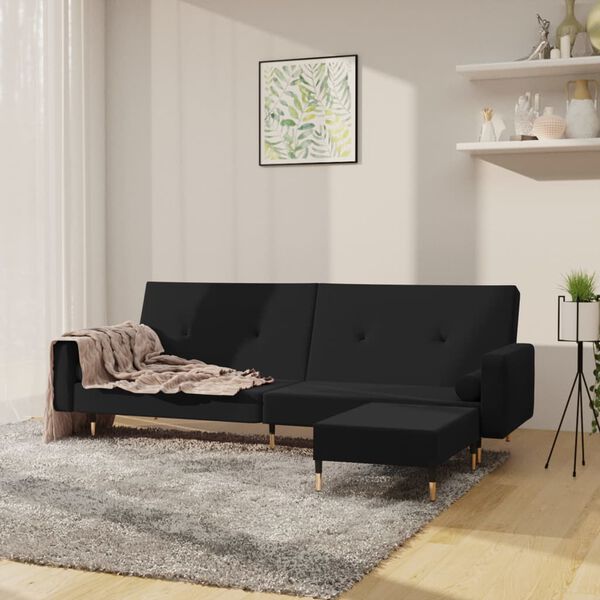 vidaXL B&auml;ddsoffa 2-sits med fotpall svart sammet