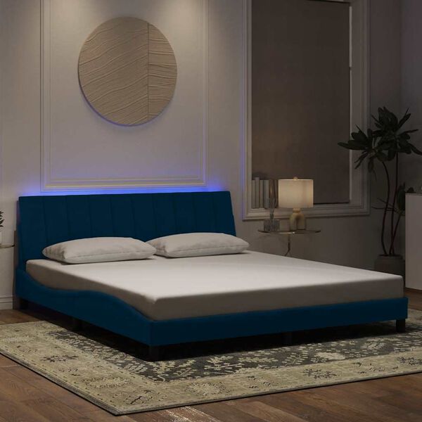 vidaXL Bed Frame with LED without Mattress "Hanko" Blue 180x200 cm Velvet