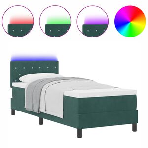 vidaXL LED Box S&auml;ng med madrass M&ouml;rkgr&ouml;n 80 x 200 cm Sammet