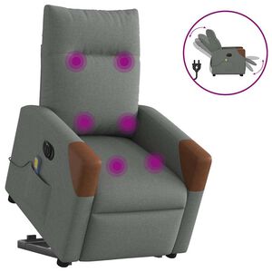 vidaXL Elektrisk massagef&aring;t&ouml;lj med uppresningshj&auml;lp m&ouml;rkgr&aring; tyg