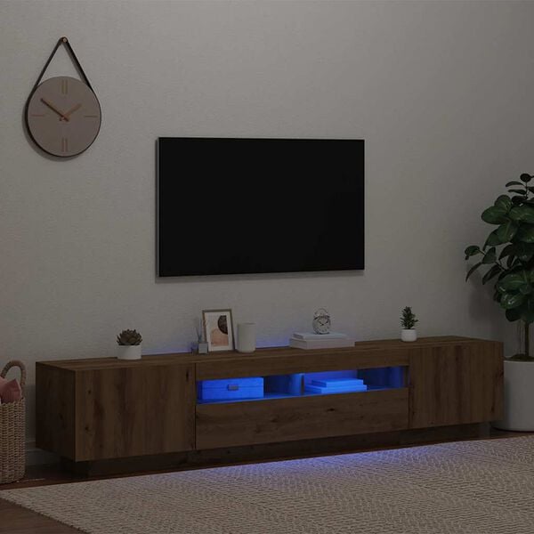 vidaXL TV-b&auml;nk med LED-lampor artisan ek 200x35x40 cm konstruerat tr&auml;