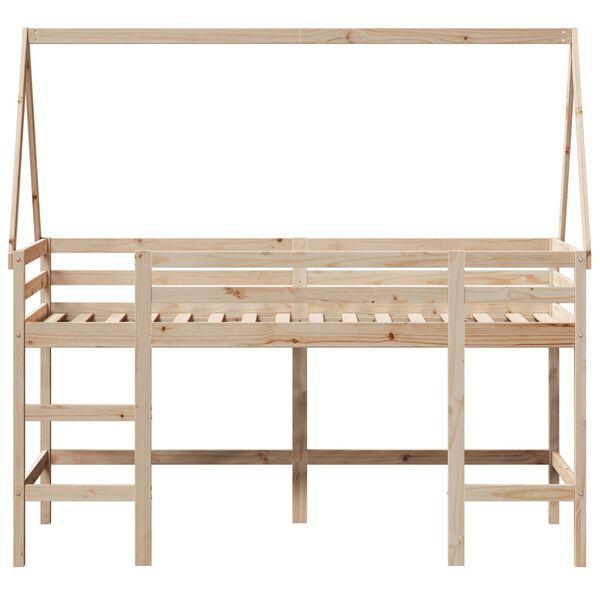 vidaXL Våningssäng med stege och tak 90x190 cm massiv furu