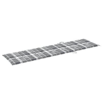 vidaXL Solsäng med dyna grått rutmönster massiv teak