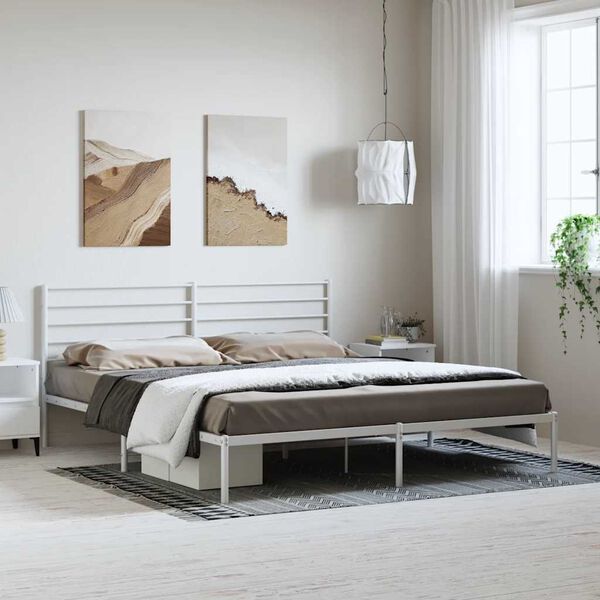 vidaXL Sängram med huvudgavel metall vit 193x203 cm