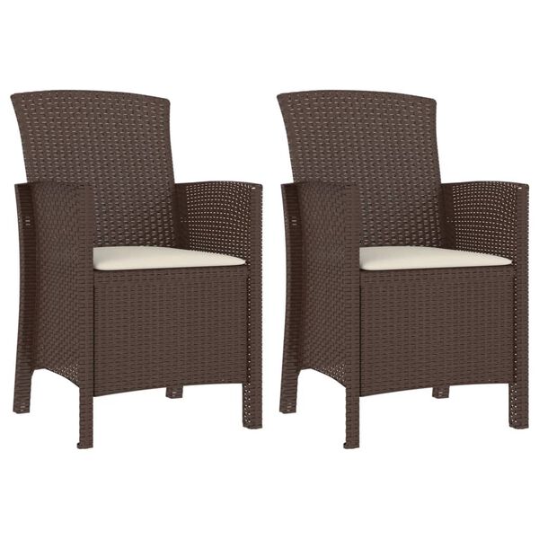 vidaXL Trädgårdsstolar 2 st med dynor konstrotting brun