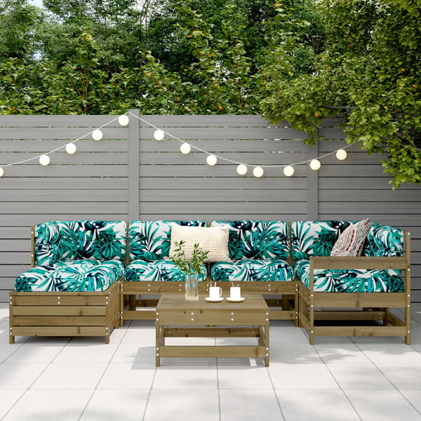 vidaXL Soffgrupp f&ouml;r tr&auml;dg&aring;rden 7 delar impregnerad furu