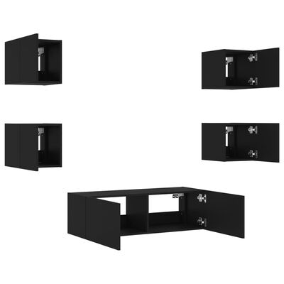 vidaXL Väggmonterade tv-skåp 5 delar med LEDs svart