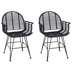 vidaXL Matstol 2 st Rattan och J&auml;rn Svart 57 x 55 x 85 cm