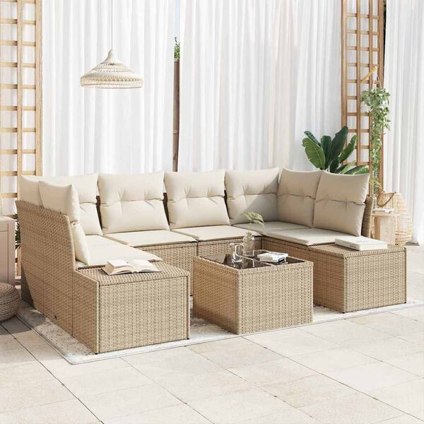 vidaXL Tr&auml;dg&aring;rdsoffset 8 pcs Beige och gr&auml;ddf&auml;rgad konstrotting