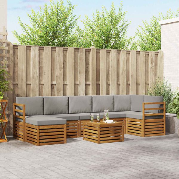vidaXL Sektionsoffgrupp 8 pcs Naturlig och Ljus Gr&aring; Massivt Akaciatr&auml;