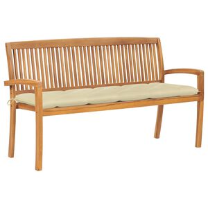 vidaXL Stapelbar tr&auml;dg&aring;rdsb&auml;nk med dyna 159 cm massiv teak