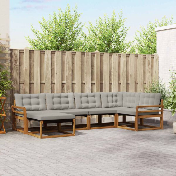 vidaXL Utomhussoffset 6 pcs Naturlig och Ljus Gr&aring; Massivt Akaciatr&auml;