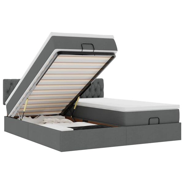 vidaXL Ottoman sängram med madrasser mörkgrå 180x200 cm tyg