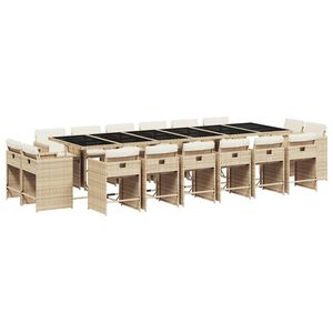 vidaXL Matgrupp f&ouml;r tr&auml;dg&aring;rden med dynor 17 delar beige konstrotting
