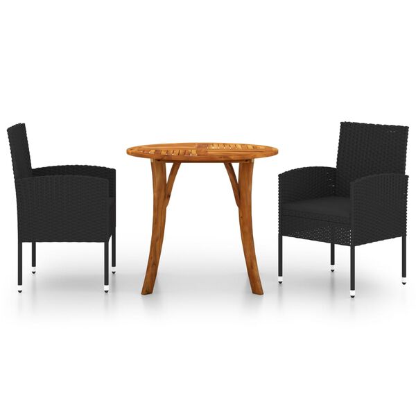 vidaXL Matgrupp f&ouml;r tr&auml;dg&aring;rden 3 delar svart