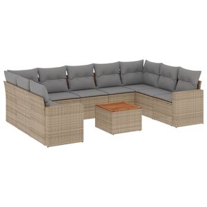 vidaXL Soffgrupp f&ouml;r tr&auml;dg&aring;rd med dynor 10 delar beige konstrotting