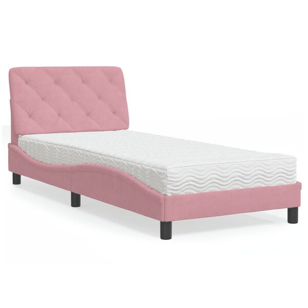 vidaXL Bed with Mattress Pink 90x200 cm Velvet