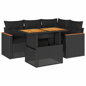 vidaXL Tr&auml;dg&aring;rdssoffset med dynor 5 delar svart konstrotting akaciatr&auml;