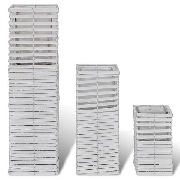 Handgjorda vita ljush&aring;llare, snurrad design, set om 3