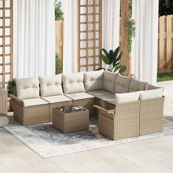 vidaXL Trädgårdsoffset 9 pcs Beige Poly rattan