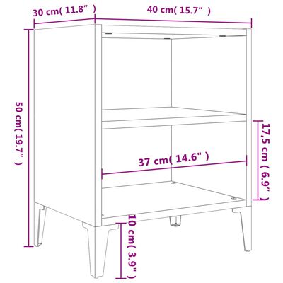 vidaXL Sängbord med metallben grå högglans 40x30x50 cm