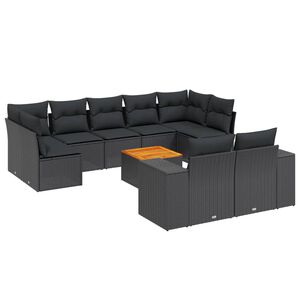 vidaXL Loungegrupp 10 delar med svarta dynor konstrotting