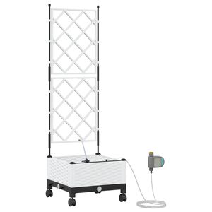 vidaXL Tr&auml;dg&aring;rdsplanterare med Vattning och Hjul Vit 40 x 40 x 132 cm