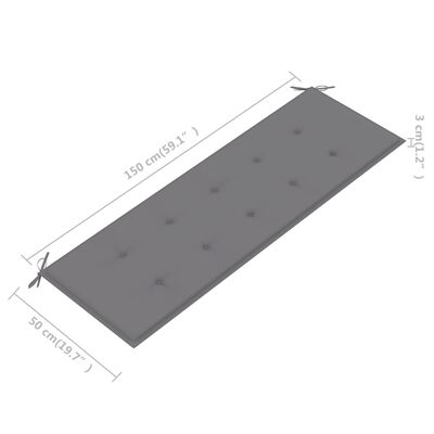 vidaXL Bänkdyna för trädgården 150x50x3 cm grå
