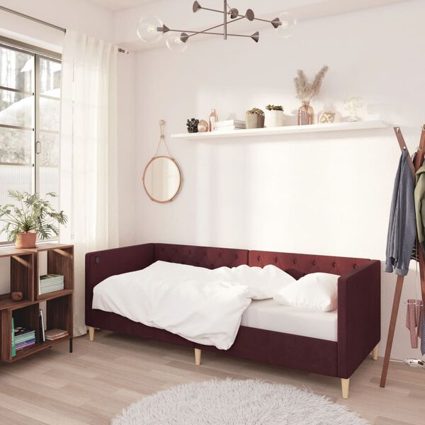 vidaXL Dagb&auml;dd med madrass USB lila tyg 90x200 cm