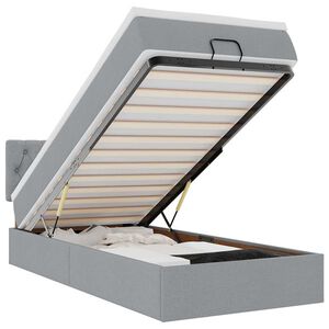 vidaXL Ottomansk s&auml;ng med madrass och LED-lampor ljusgr&aring; 90x200 cm tyg